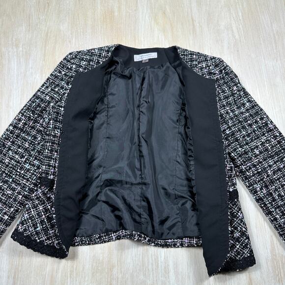 Tahari Black Multicolor Tweed Cropped Elegant Work Open Front Blazer Jacket 12 - Picture 6 of 14